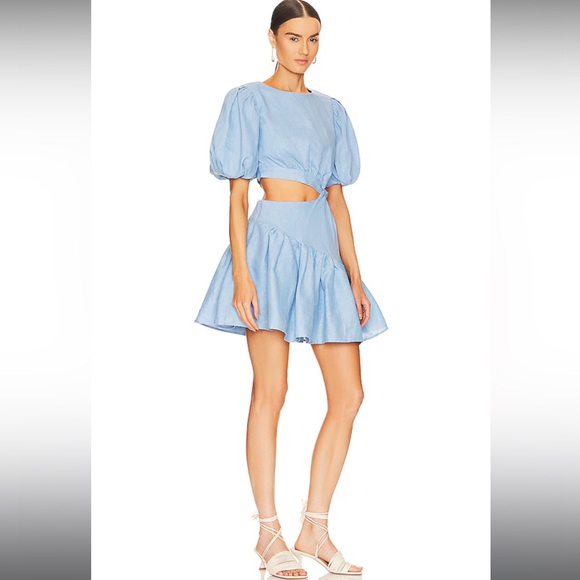 Bardot | Mimi Linen Mini Dress in Cornflower - Picture 2 of 7